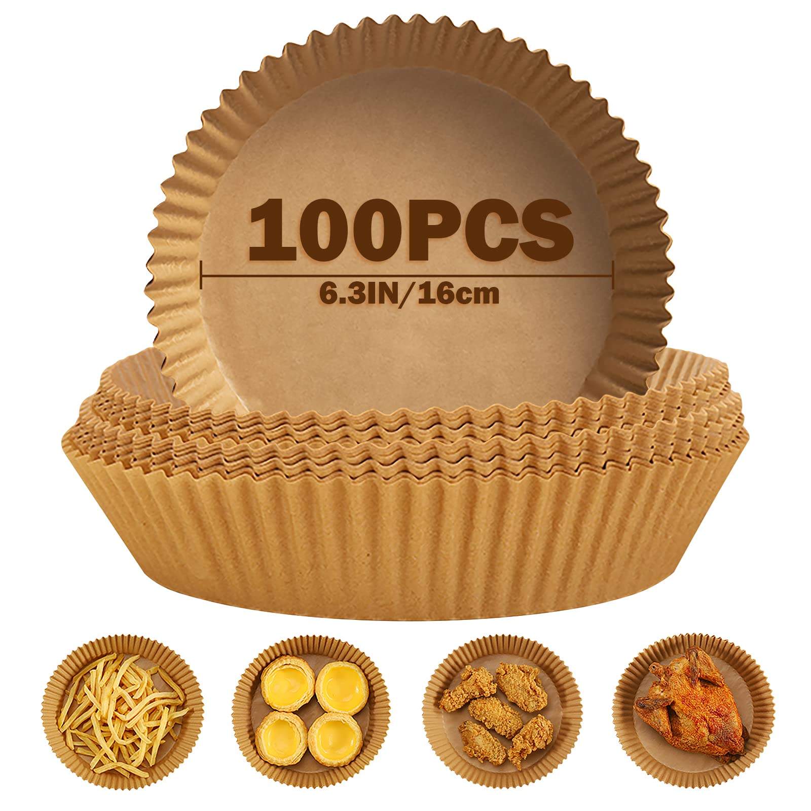 LEEPATBaking Paper for Hot Air Fryer, Pack of 100 Round Non-Stick Disposable Air Fryers Parchment Paper, Waterproof Oilproof Airfryer Baking Paper for 3-4L, Frying Pan, Oven, Microwave (6.3 inches)