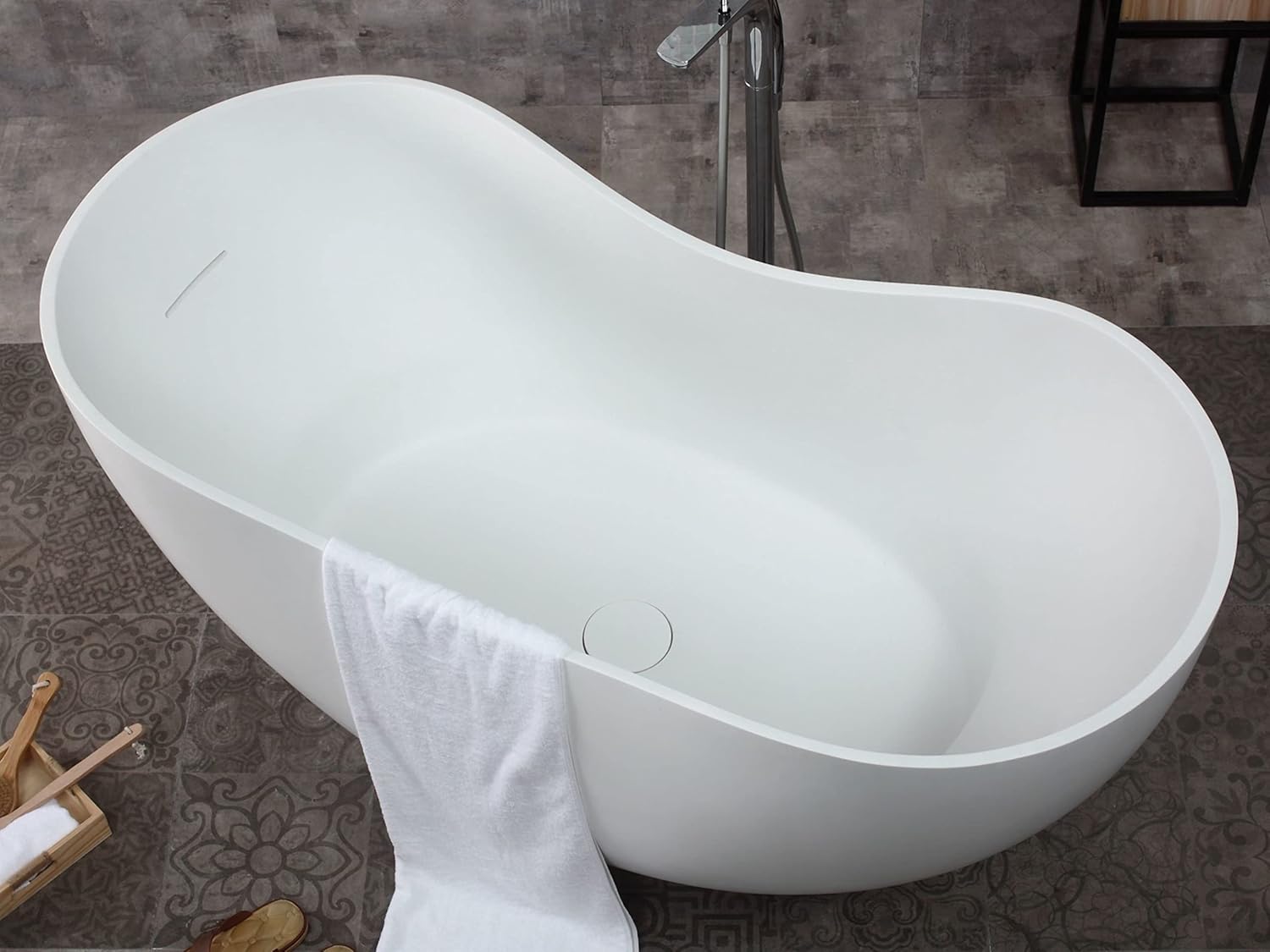 Alfi brand AB9949 66" White Solid Surface Smooth Resin Soaking Bathtub