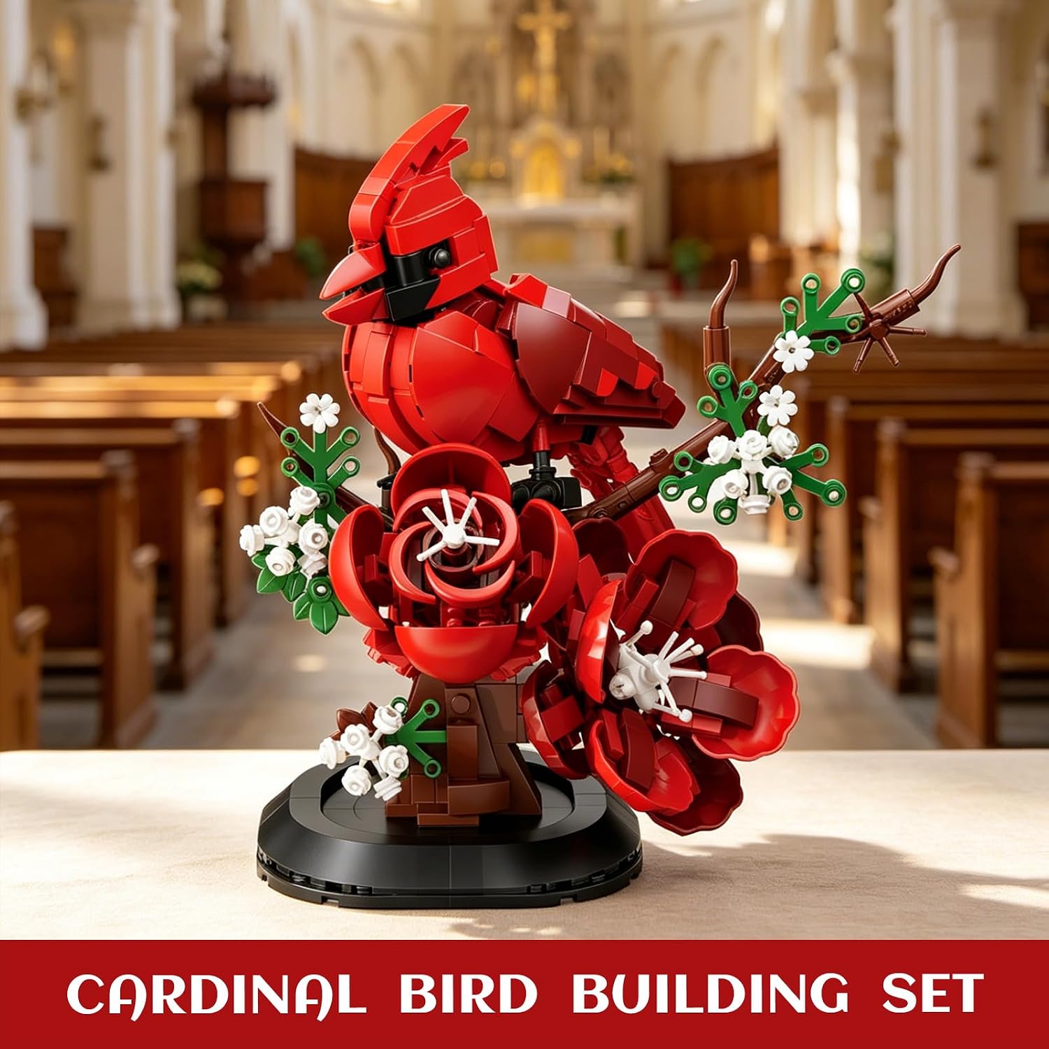 Northern Cardinal Bird Building Set, 526PCS Cardinal Flower Brick Model Kit | Cardinal Decor Collectible Display Figurine Gift for Adults and Kids
