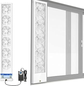 Vertical Window Fan for Sliding Windows, Adjustable Airflow Exhaust Fan with Variable Speed, No-Drill Retractable Vent for Bedroom Kitchen Office, Adjustable Fit 13.859inWhite,47-51in