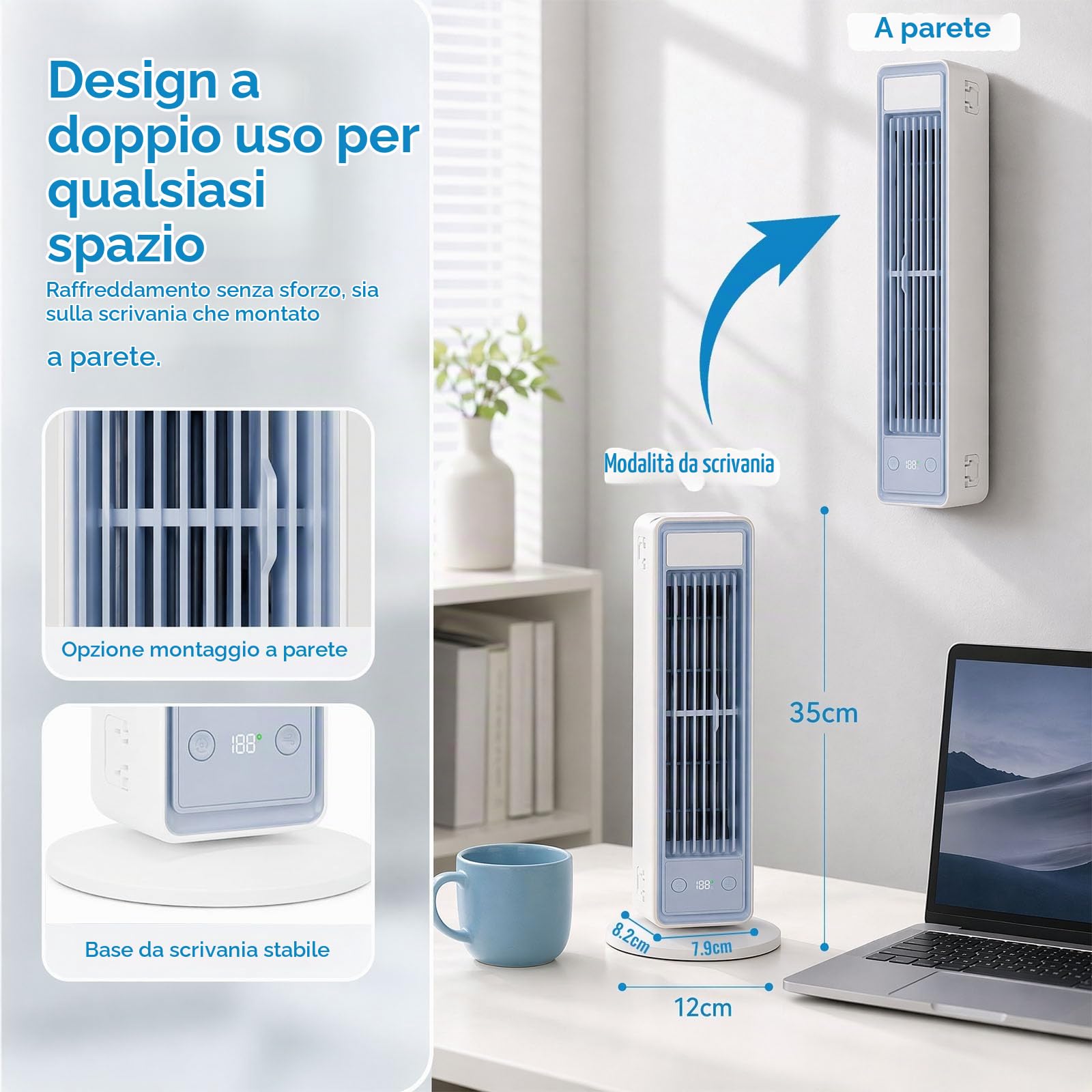 BreezaMax Air Refrigeratore, Airzuma Portable, Polar Breeze- BreezaMax Mini Cooling Ace, silenzioso ed efficiente dal punto di vista energetico, 3 velocità, design senza pale, perfetto per ufficio