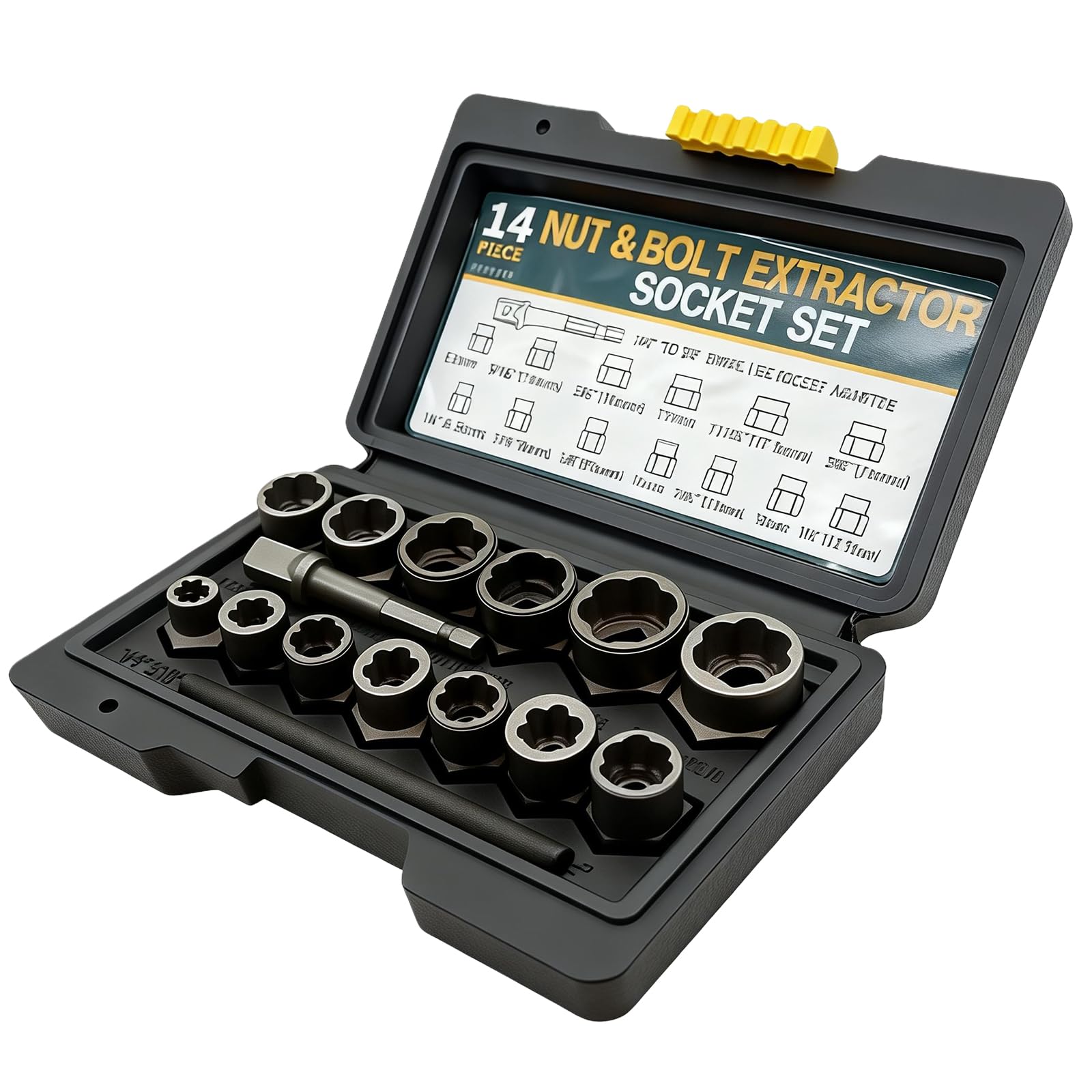 PRITOK 15PCS Bolt Extractor Set: High Carbon Steel Impact Bolt Nut Remover with 1/4'' to 3/8'' Hex Bolt Remover, Bolt Remover Tool, Extractor Socket Set for Damaged and Stuck Bolts and Nuts