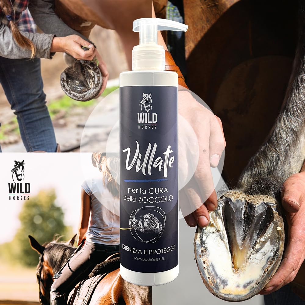 Wild Horses | Villate Gel, Lozione Detergente ed Igenizzante per la Pulizia e la Protezione del Fettone, Prodotto Pulente e Protettivo, Rimuove Impurità dallo Zoccolo, 250ml