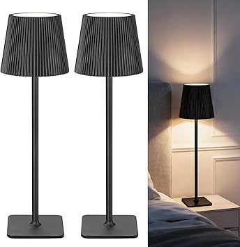 LuminexDesigns Rechargeable Table Lamp Set of 2 LED Cordless Lamps – 5200mAh Battery, Stepless Dimming, 3 Colour Temperatures, IP54 Water-Resistant, for Indoor & Outdoor Use – Black