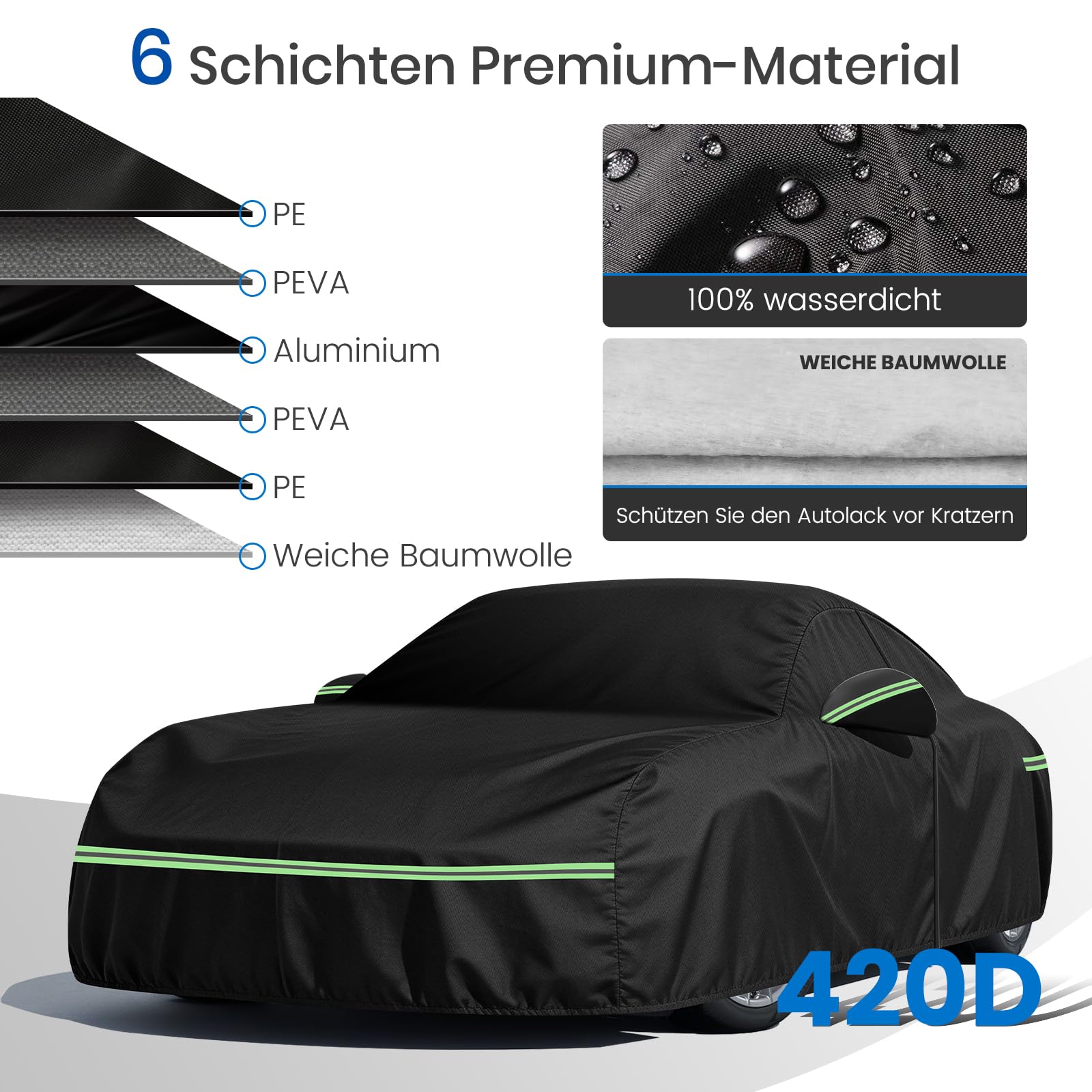 Telo copriauto impermeabile per Porsche 911 (serie 991/992/996/997) 1998-2024, 6 strati, per esterni, con chiusura lampo, fascia antivento, inverno ed estate