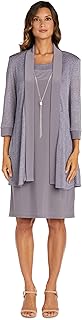 Metallic Knit Pleated 3/4 Sleeve Jacket & Shift Tank Dress Set