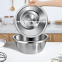 Vista 5 de Colander 304 Stainless Steel 5-quart with Mixing Bowls, Strainer for Kitchen Food For washing vegetables, fruit, rice, Dishwasher Safe. (2PC)