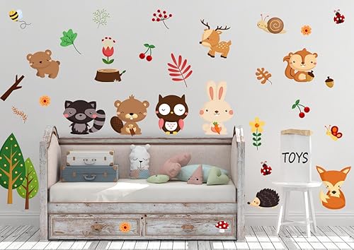 Miniatura 4 de DEKOSH Calcomanías de pared de animales salvajes de safari para niños para decoración de guardería, temática de selva pelar y pegar búho bosque,