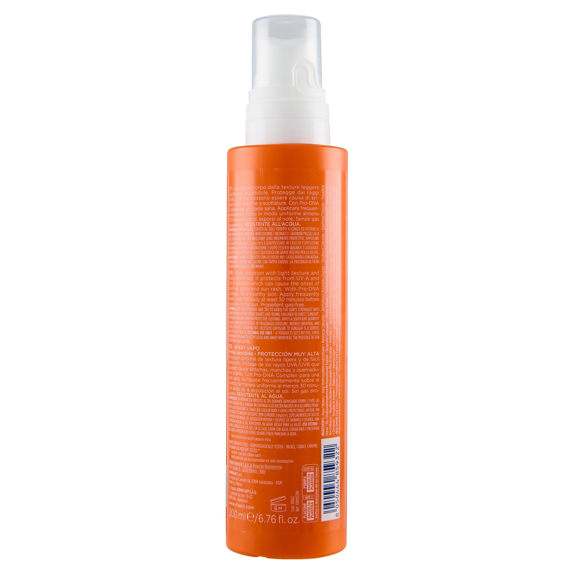 Rilastil Sun System Spray Corpo, Ultra Leggero, Utilizzabile anche su Pelle Bagnata, SPF15, per Tutti i Tipi di Pelle anche Pelle Sensibili, Confezione da 200ml