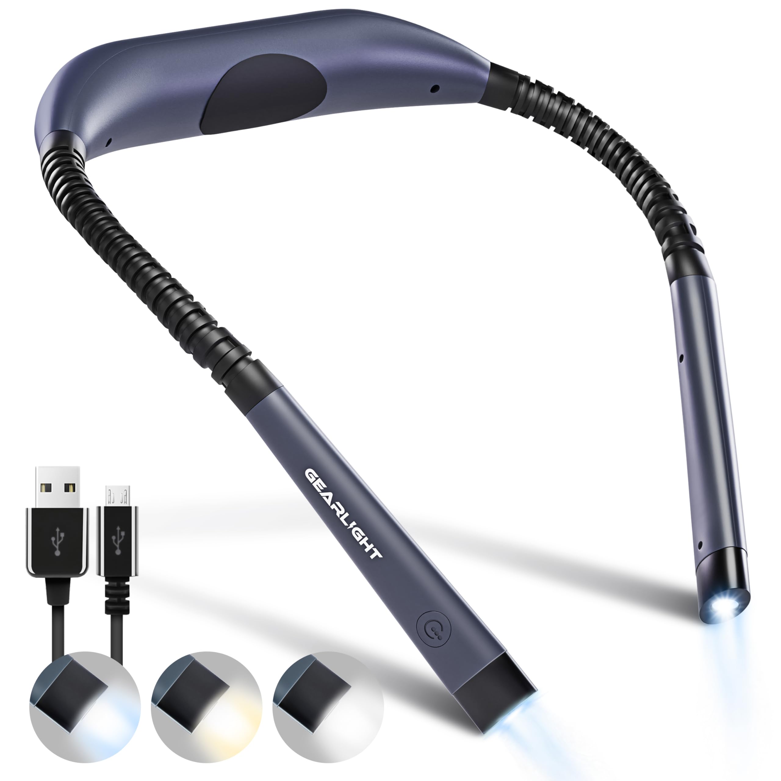 Rechargeable Neck Reading Light for Books in Bed – Hands-Free Book Light, Adjustable LED Neck Lamp with 3 Modes for Reading, Knitting, Crochet, Crafts, Sewing & Travel (1-Pack)