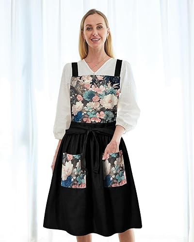 Miniatura 4 de Vestido vintage para mujer con bolsillos, delantales con espalda cruzada para cocinar, hornear, cocina, jardinería