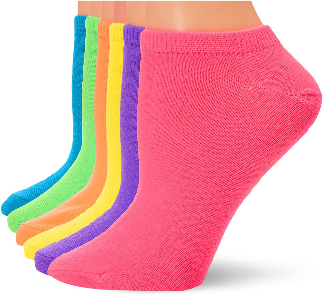 K. Bell Women's 6-Pack Assorted No-Show Solid Neon Socks