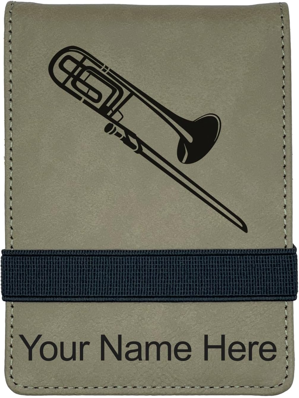 LaserGram Mini Padfolio with Notepad and Pen, Trombone, Personalized Engraving Included (Pink)