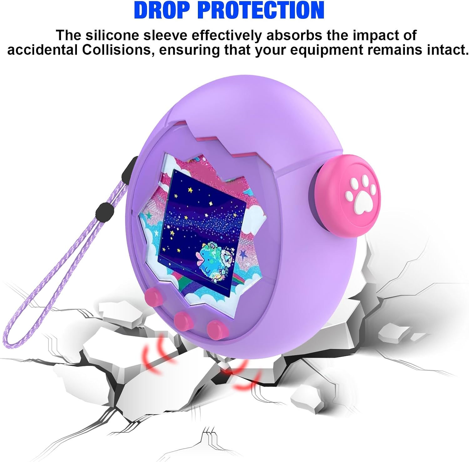 5-in-1 Silicone Case & Hard Shell for Tamagotchi Paradise Interactive Digital Virtual Pet with Screen Protector， Lanyard & Button Cap(Purple)