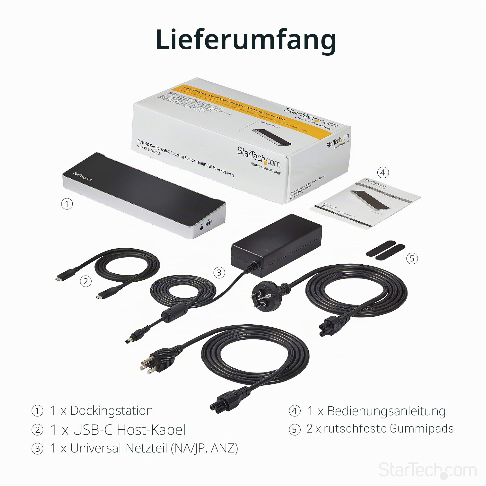 StarTech USB-C Triple 4K DisplayLink Dock, HDMI DP, MacBook & Win, 100W | Dreifach-Monitor Dockingstation, 5Gbps Hub, K-Slot, 1m USB-C-Kabel, für MacBook Air und Pro, USB-A-Adapter
