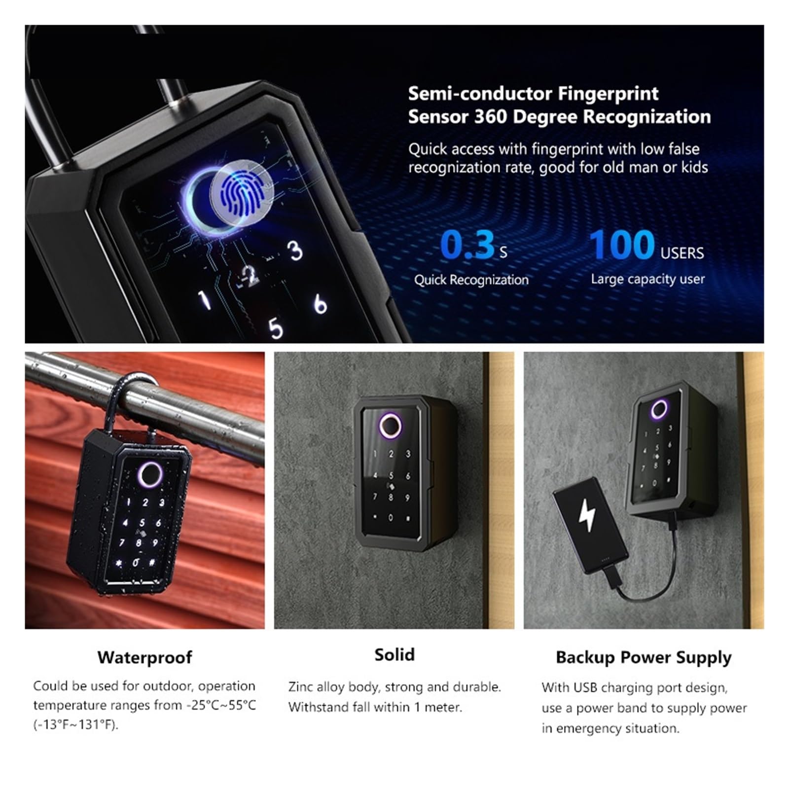 Cassaforte Piccola Cassette Di Sicurezza TTlock Password Smart Finrprint Scheda Digitale Intelinte Tuya Cassette Di Sicurezza Elettroniche Portatili per casa, ufficio, hotel, viaggi(K3-TY)