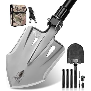 Zune Lotoo Camping Shovel 16 in 1 Compact Outdoor Survival Carbon Steel Spade Multifunctional Folding Spade 3 Lengths Adjustable for Offroad Camping Hiking Backpack Garden Gift