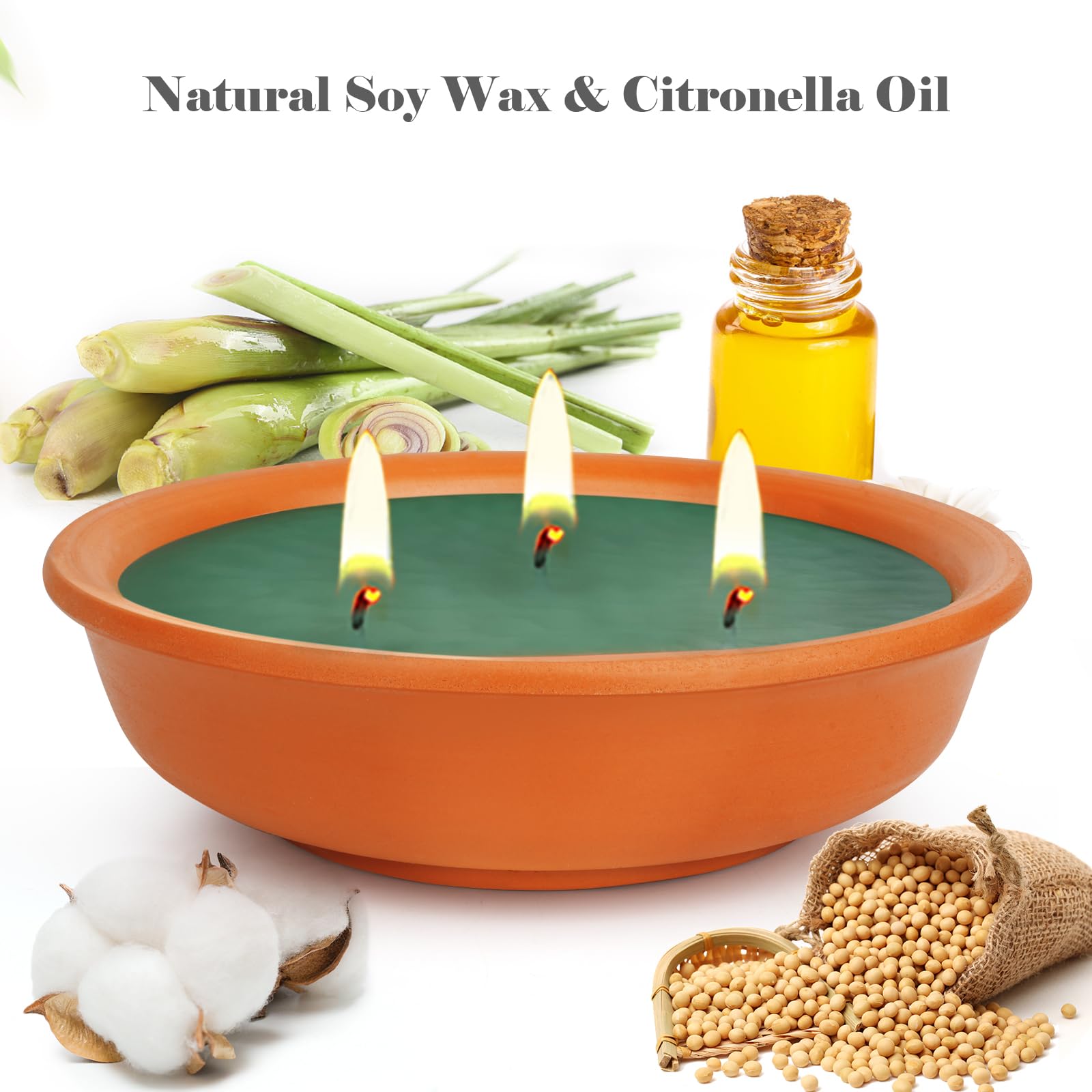 Candela alla citronella per esterni, 2 Candele Citronella Esterno, realizzate con olio di citronella e cera di soia naturale – Ideali per giardino, balcone, patio e campeggio, 14,5 Cm ø