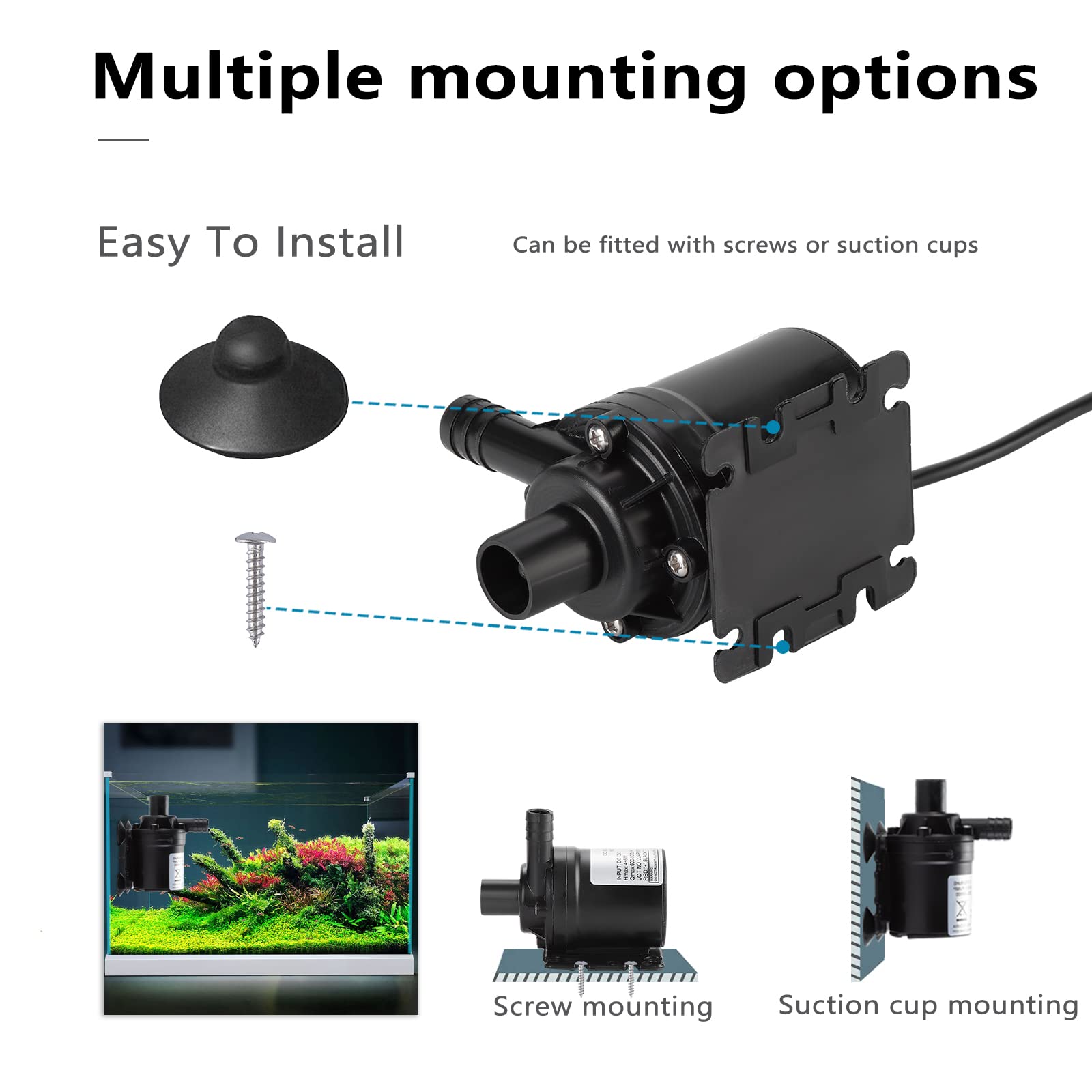 HSEAMALL DC 12V Mini-waterpomp – Borstelloos, Dompelpomp – Voor Aquarium, Vijver, Fontein & Irrigatie
