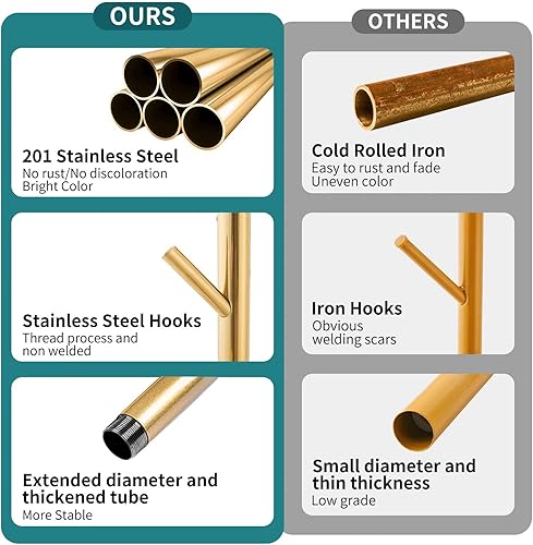 Miniatura 2 de Perchero con base de mármol natural, perchero de acero inoxidable sólido independiente, perchero con 8 ganchos, perchero para sombreros de árbol