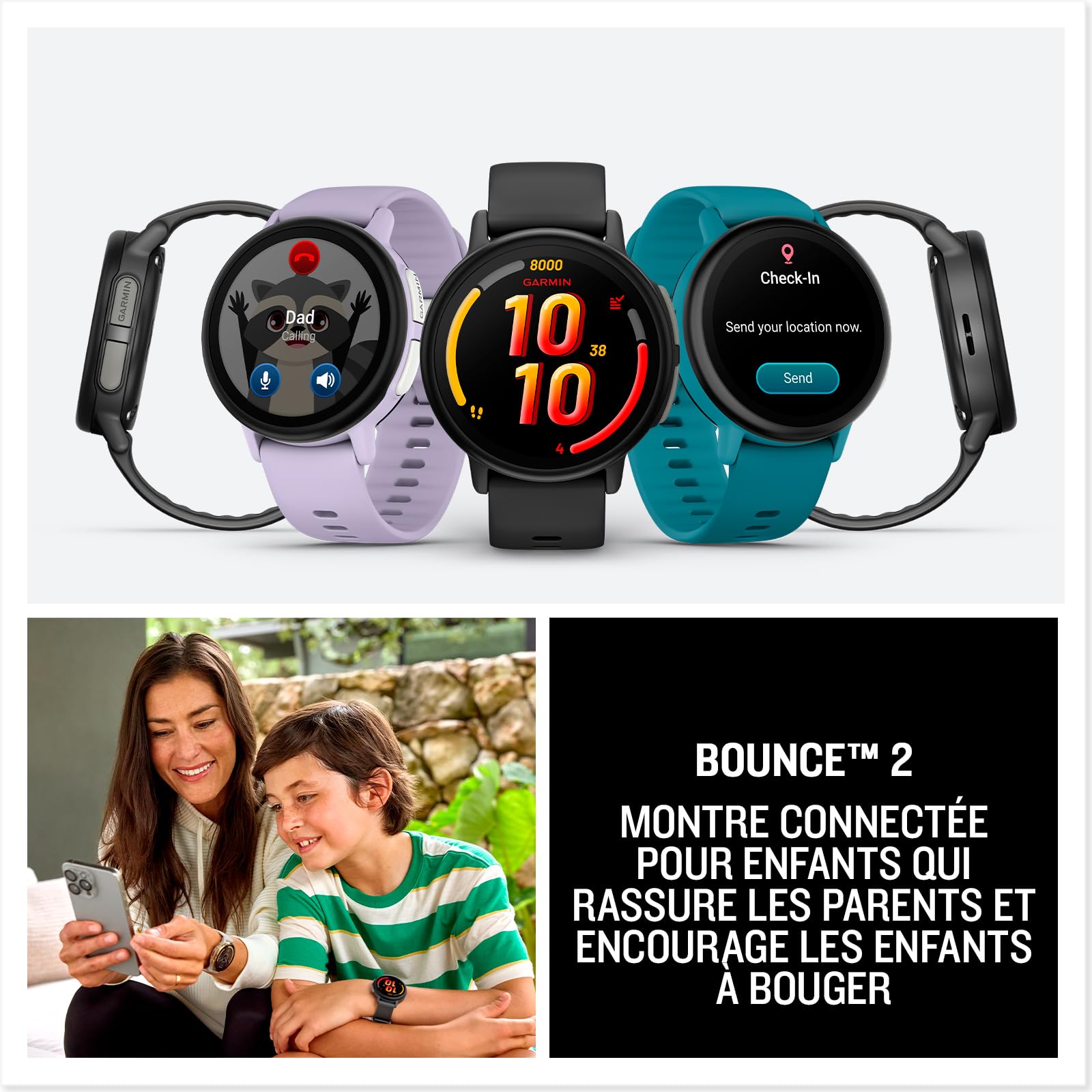 Garmin Bounce 2 - Montre connectée pour Enfants avec appels, Messages et géolocalisation - Violet Clair