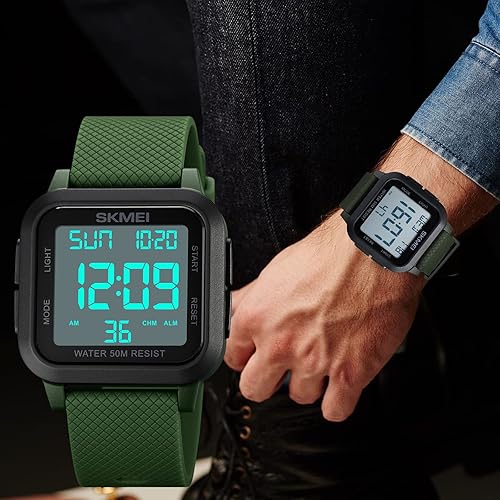 Miniatura 2 de SKMEI Reloj deportivo digital para hombre, ultrafino, grande, impermeable, con cronómetro, temporizador de cuenta regresiva, función de alarma, luz