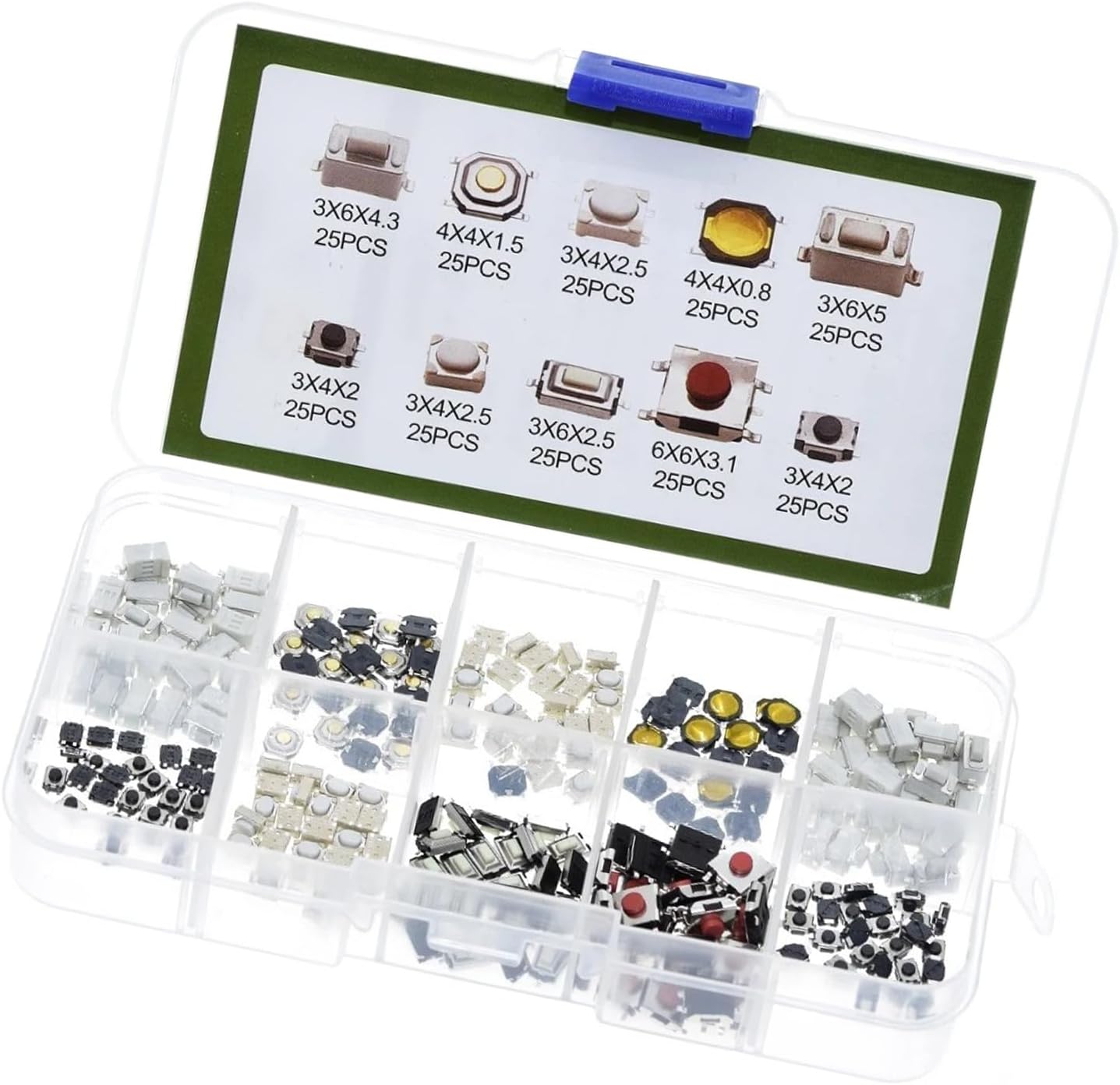 250Pcs Touch Microswitches Tactiled Button Switches Set 10 Varieties For Car Remote Control Electronics Projects