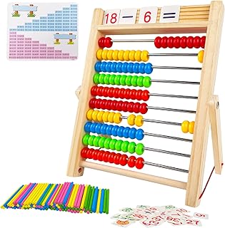 Fousenuk Calculator Slider Primary School, Abacus for Children, Calculation Aid with 100 Beads, Counting Sticks, Digital Cards, Counting and Calculating Wooden Abacus for Children from 3 Years,