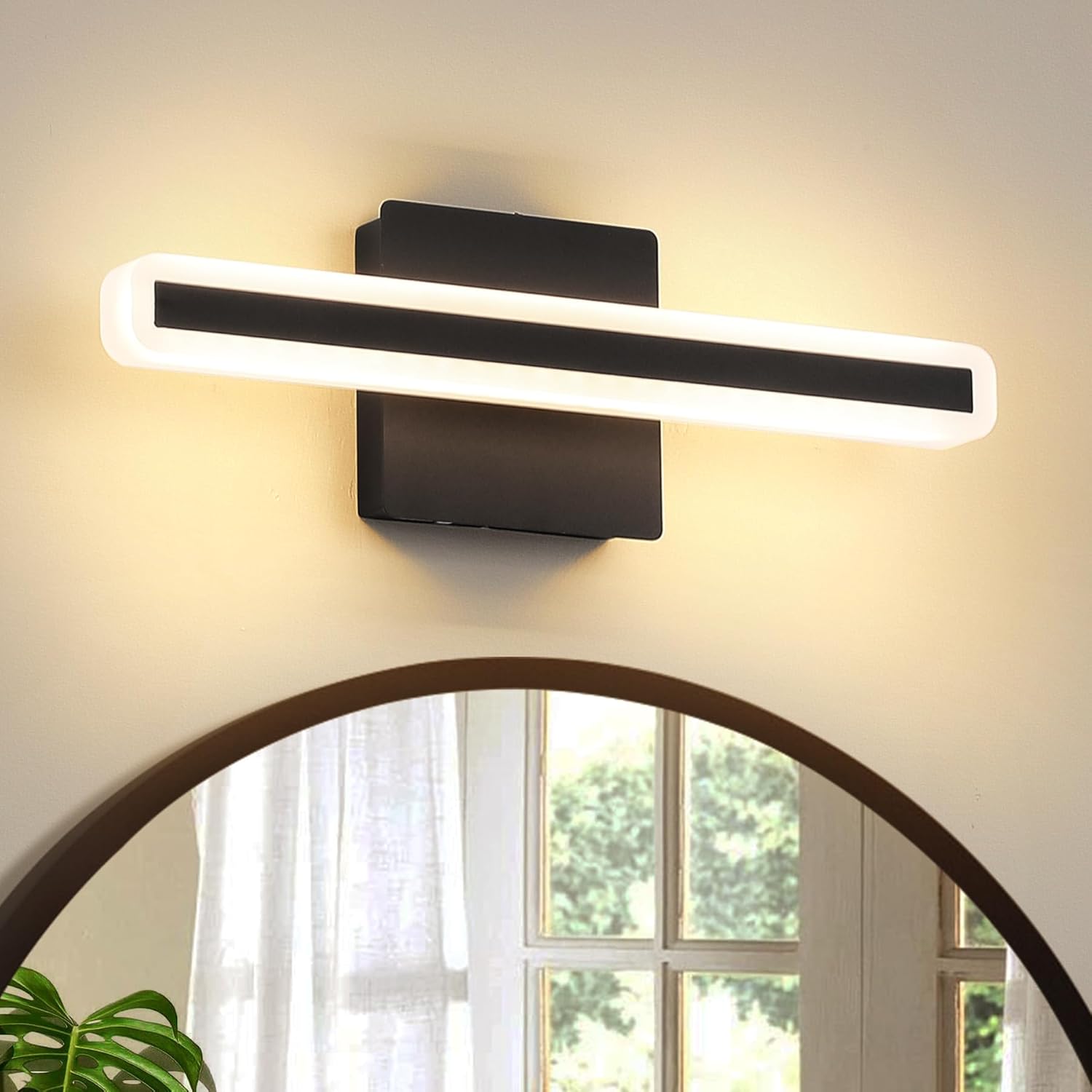 LED Modern Bathroom Vanity Light 15.7 inch 16W Dimmable 5CCT Led Bathroom Light Fixture Over Mirror, Black Bar for Mirror Restroom-ETL Certificated