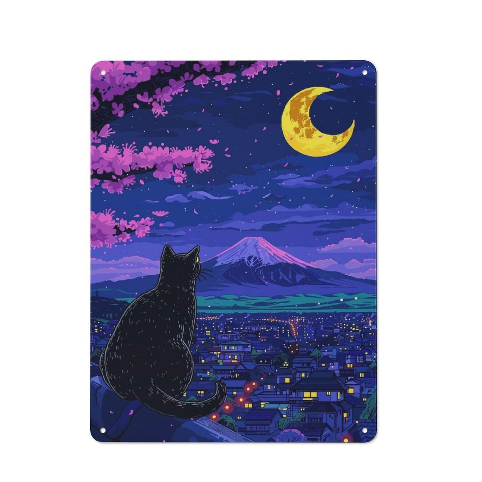 Junmoney Japan Cat Vintage Decorative Tin Plaque 40X30cm, Room Wall Plaque For Hallway, Home Bar, Garage Or Study