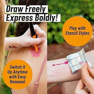 Bic BodyMark Temporary Tattoo Marker with Fine Tip, Precision Series, Assorted Colors, Pack of 8 Markers + 3 Stencils MTBFP81-AST 6 UK