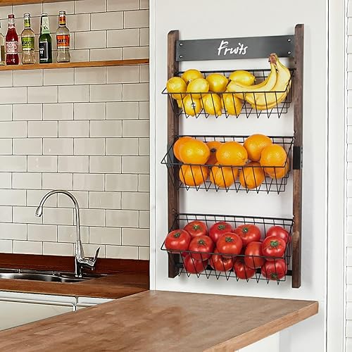 Miniatura 2 de J JACKCUBE DESIGN Cesta de frutas de 3 niveles para montaje en pared, organizador de almacenamiento de frutas y verduras de alambre colgante para