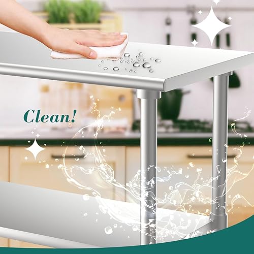 Miniatura 5 de YBLFDY Mesa de acero inoxidable con ruedas de 36 x 24 pulgadas, mesa de preparación de acero inoxidable NSF para cocina, mesa de trabajo de acero