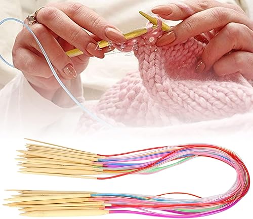 Miniatura 8 de Agatige 18 agujas de tejer circulares de bambú, agujas de tejer circulares flexibles de doble punto, conexión de tubo, juego de herramientas de