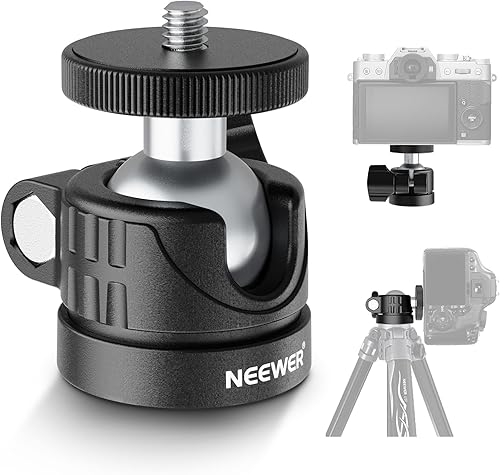 Miniatura 10 de NEEWER Mini cabezal de bola con zapata fría y tornillo de 1/4 de pulgada, paquete de 2, 360° giratorio de 90° con inclinación de 90°, adaptador