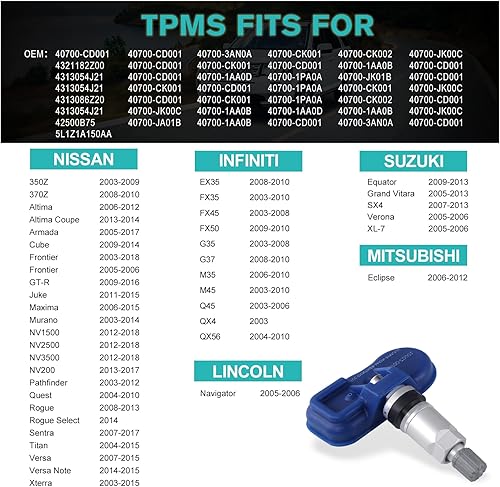Miniatura 6 de 40700CD001 (Infineon Chip) Sensor de presión de neumáticos TPMS (315MHZ) para Nissan 350Z 370Z Altima GTR Maxima Rogue Altima Pathfinder Frontier