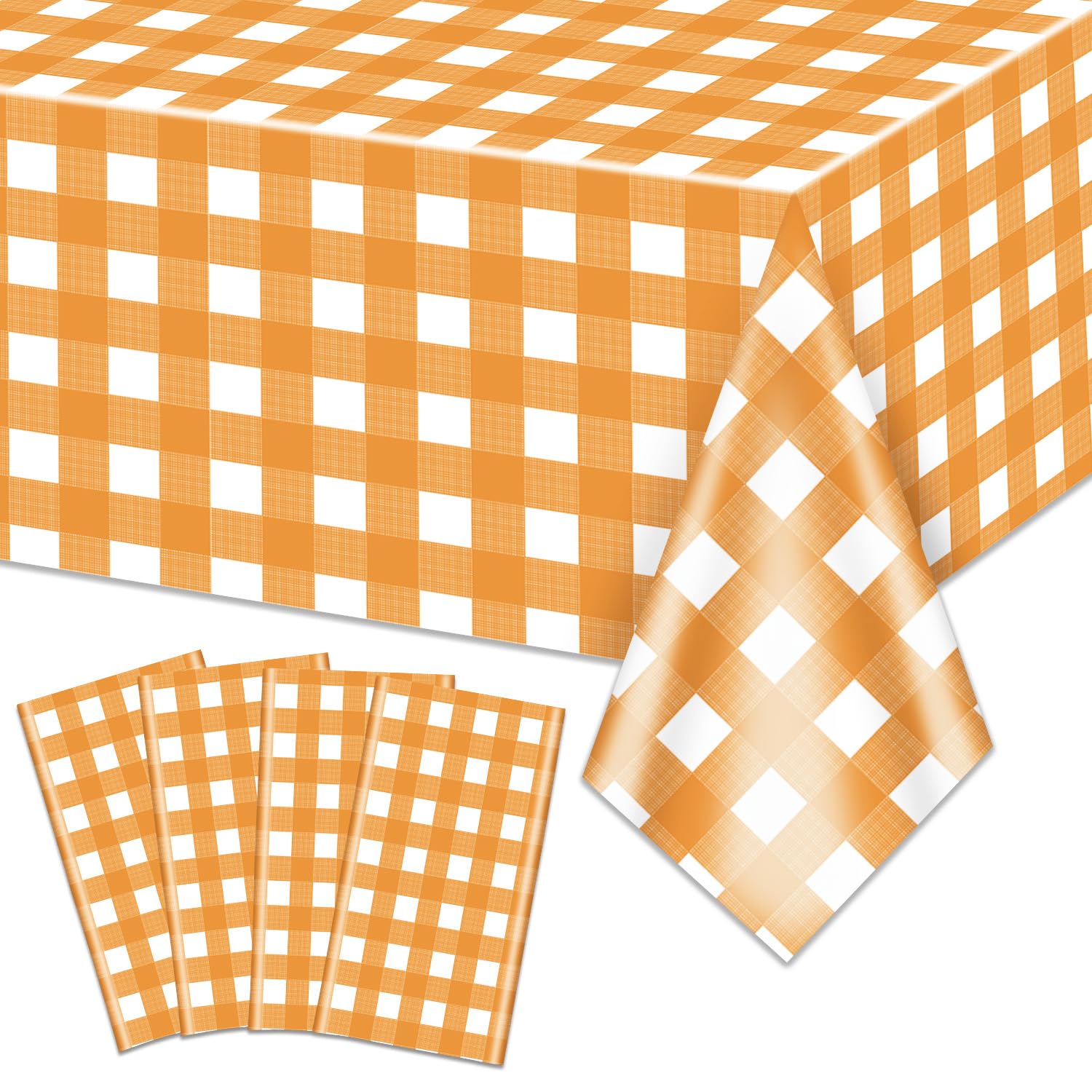 4 Pack Orange Gingham Tablecloths for Birthday Party Fall Thanksgiving