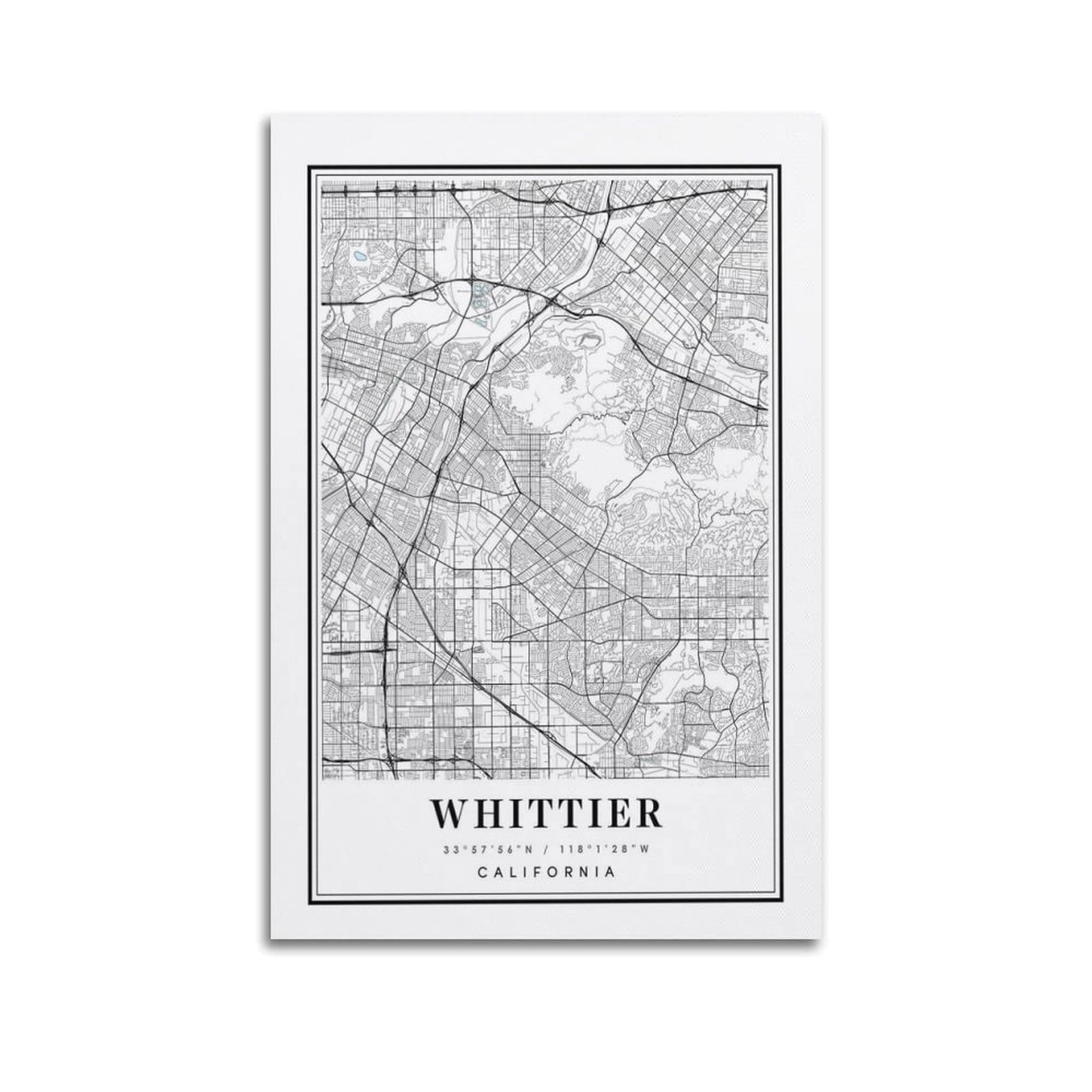 xiaoxiaoshen Whittier California Map Canvas Poster Wall Art Prints Room Aesthetic Murals Bedroom And Living Decorations 20x30inch(50x75cm)