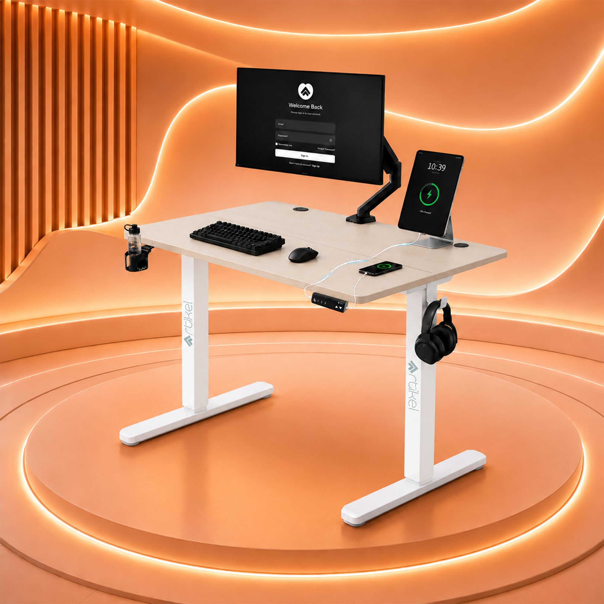 ARTIKEL Artidesk Eco-Neo Height Adjustable Table for Office Work 120x60cm | Electric Standing Desk | Ergonomic Sit Stand Workstation | USB-A & Type-C Charging | 3 Memory Presets | 80kg Load Capacity