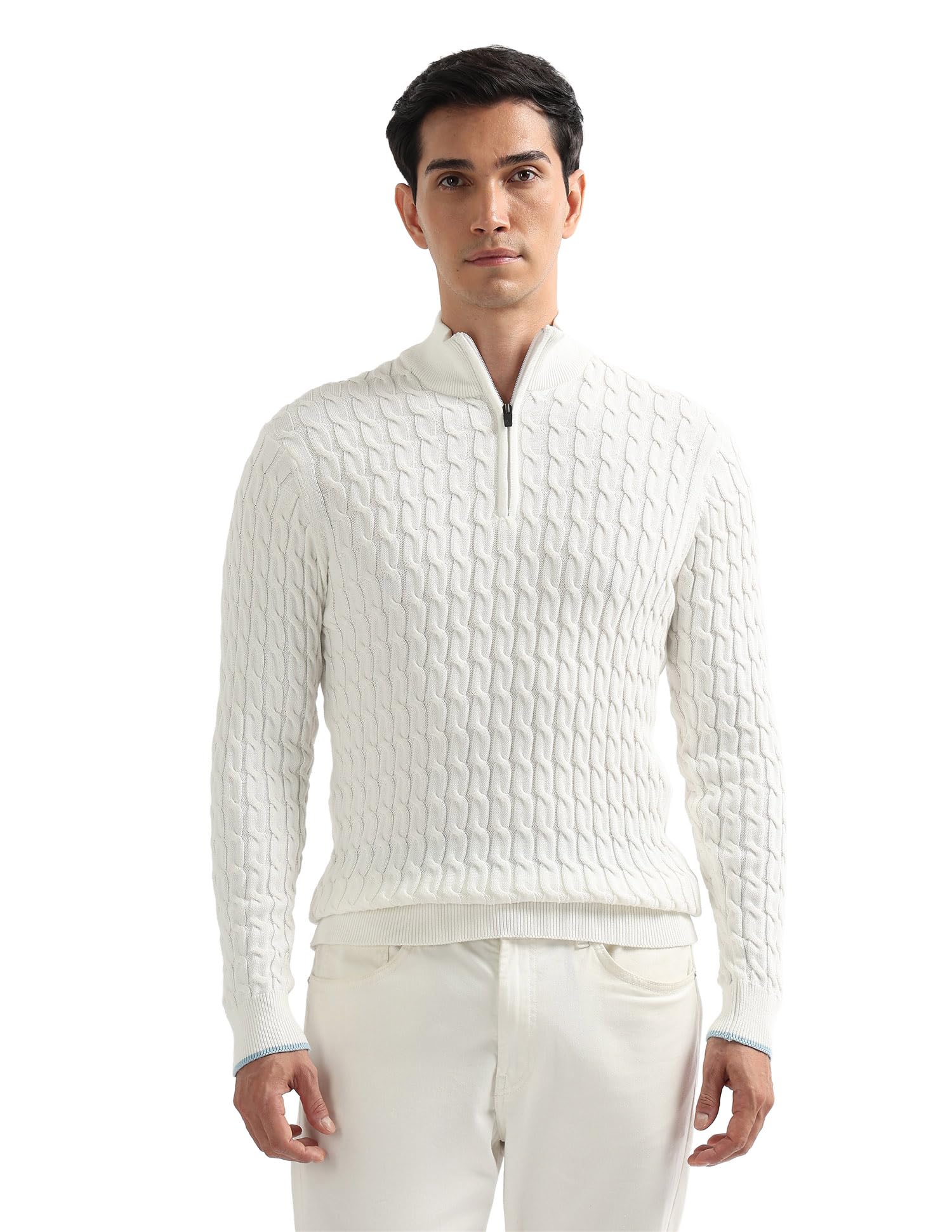 Patterned Cable Knit Regular Fit Sweater-image-45
