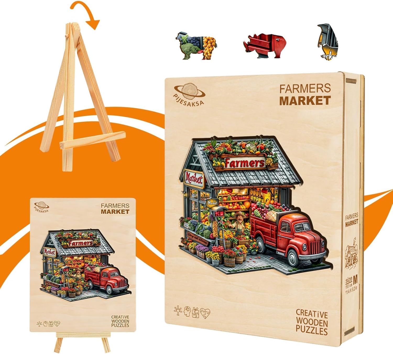 Wooden Puzzles for Adults - Farmers Market Wooden Jigsaw Puzzle, Unique Shape Wood Puzzles Adult, Gifts for Family and Friends, Wall Art Home Decor (S-8.5 * 6.8in -85 Pieces)