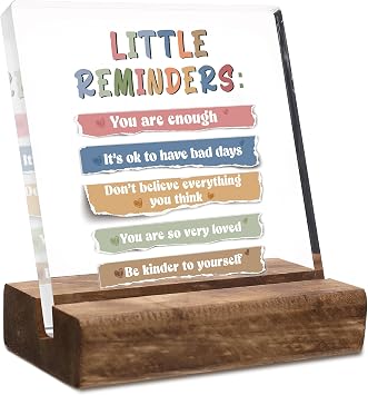 Inspirational Motivational Desk Gifts - Little Reminders Office Desk Decor Mental Health Gifts for Women Men, Positive Encourage Affirmation Gift Acrylic Plaque Sign Decorative for Table Shelf
