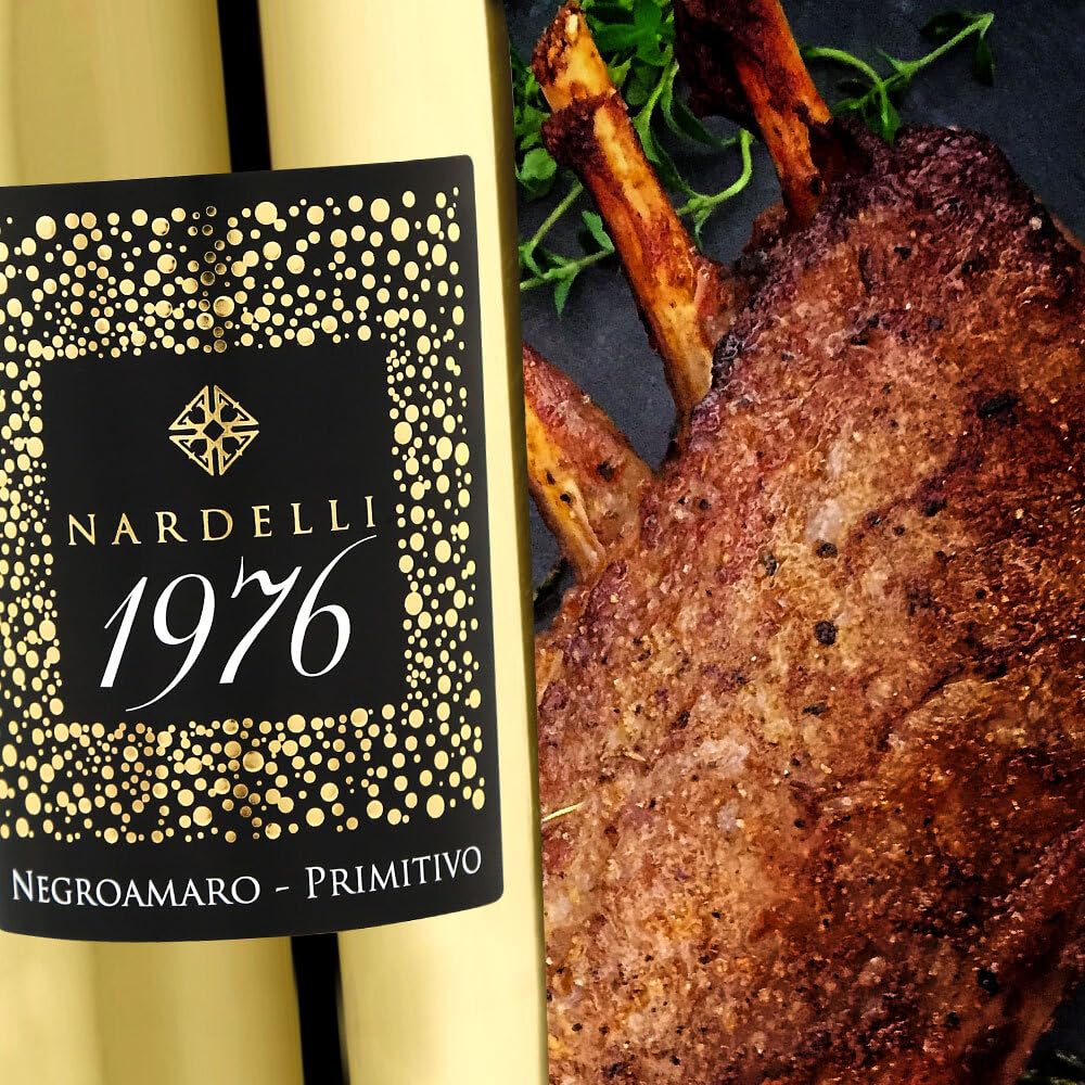 Nardelli 1976 Gold Edition Negroamaro Primitivo, halbtrocken, sortenreines Weinpaket + VINOX Winecards (6x0,75l)