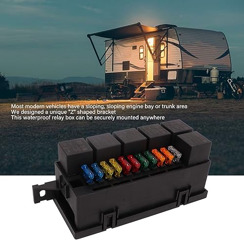 Miniatura 4 de Caja de 12 V y relé, soporte ATC ATO de bloque de relé de 6 ranuras, caja de relé impermeable universal con diseño de soporte en Z, cubierta de