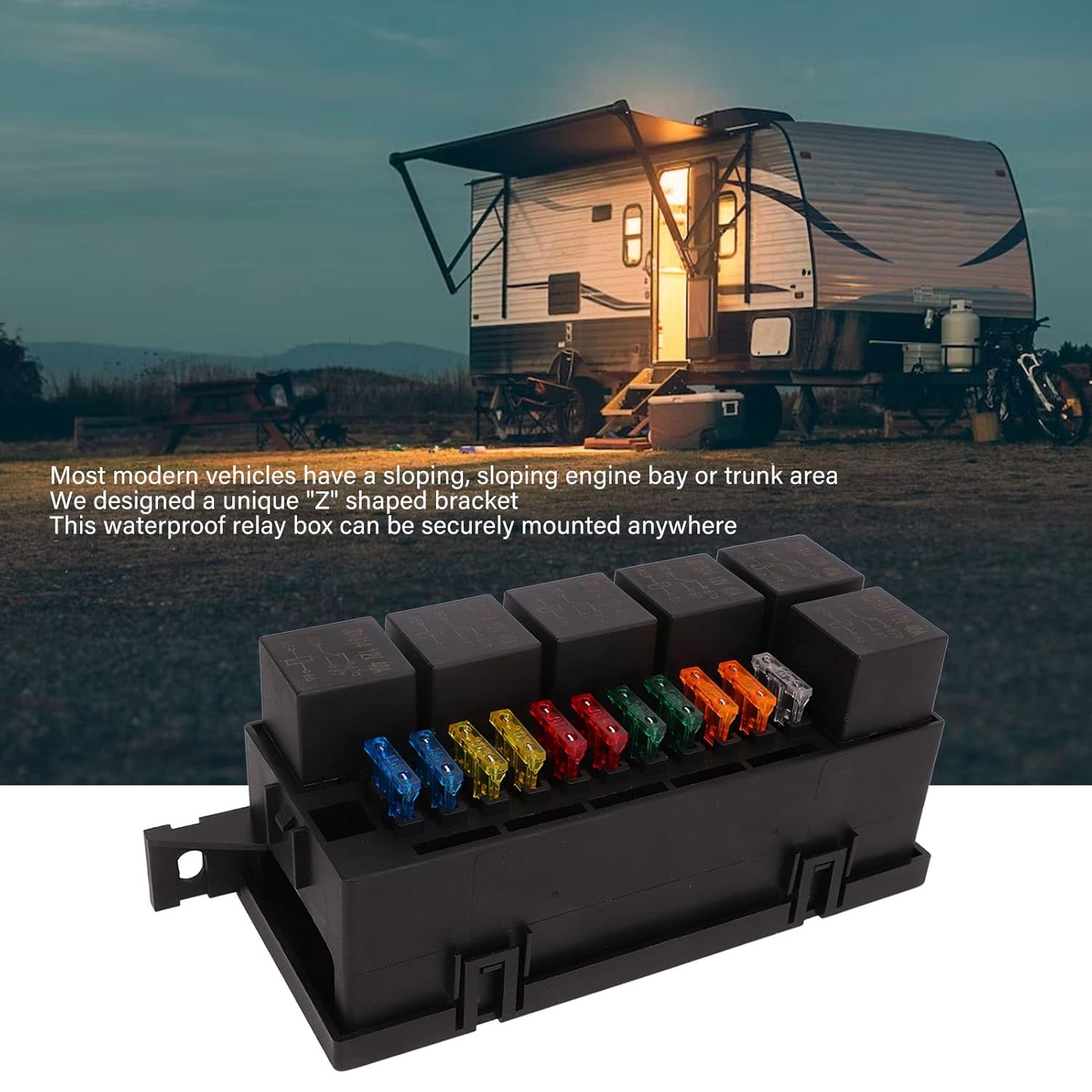 12V Auto Waterproof Relay Box Block Kit 6 Relay Holder Includes 6 relays and 11 blade 11 ATC/ATO holders For Car Yacht Boat
