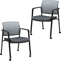 Vista 18 de CLATINA Silla de sala de espera negra con ruedas y respaldo de malla, sillas con brazos apilables con asiento de tela tapizado y soporte lumbar