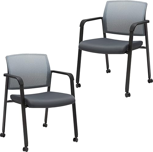 Vista 19 de CLATINA Silla de oficina apilable con ruedas, respaldo de malla, sillas de invitados con brazos, cómodo cojín de cuero, silla de escritorio apilable