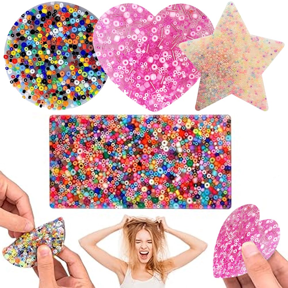 Skin Picking Fidget Toys, 4 Stück Silikon Spielzeug - Fünfzackiger Stern, Herzförmig, Rund, Rechteckig - Haut Picking Relief Toy für ADHD OCD