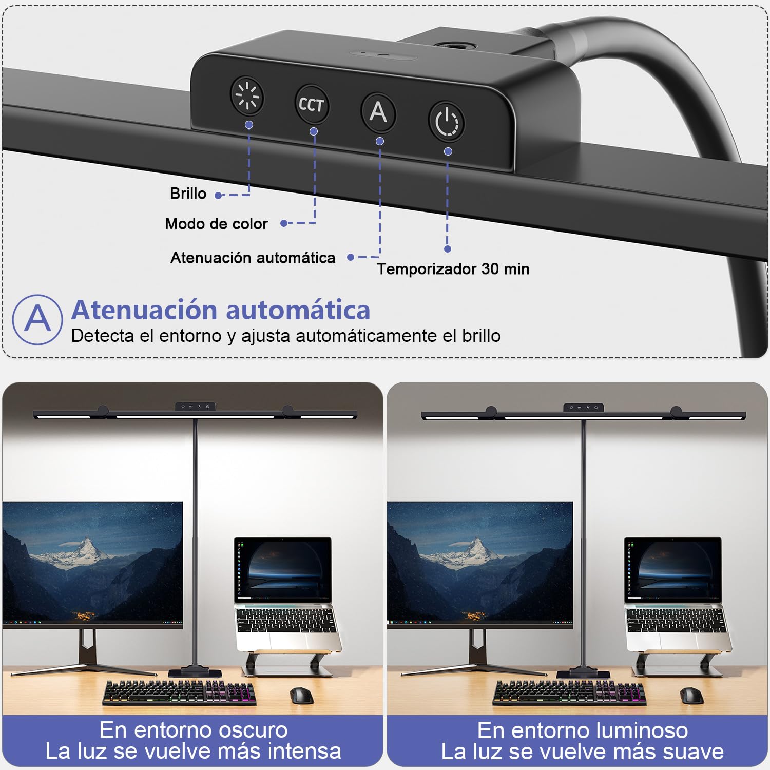 KableRika Lámpara Escritorio LED, 24W Flexo Escritorio con Base, Luz de Arquitecto Regulable, luz monitor con Temporizador, 1500 lúmenes para Leer, Estudiar y Oficina en el Hogar