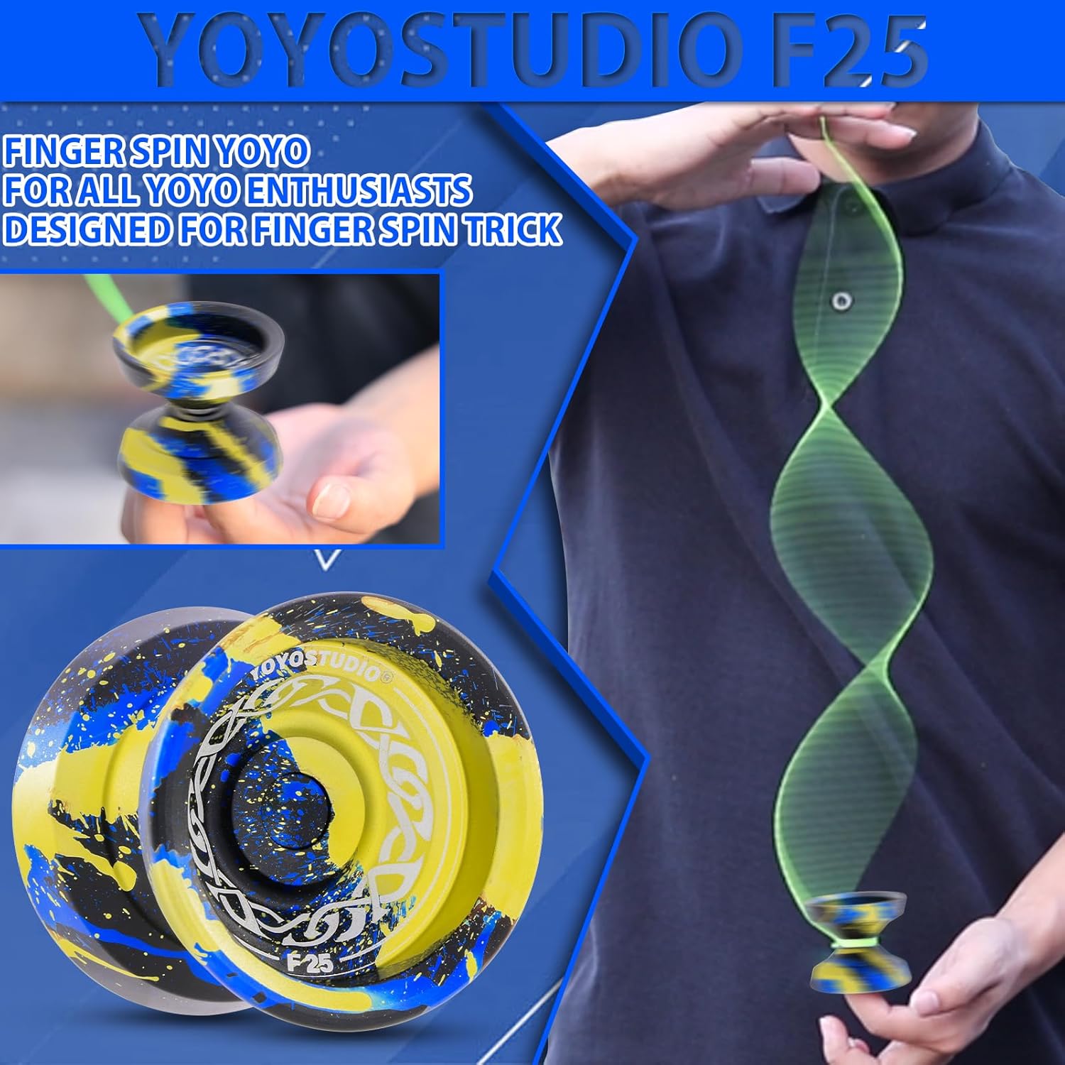 Pack of 2 Yoyos - YOYOSTUDIO X0312 Yoyo Black Gold+ F25 Yoyo Black Blue Yellow